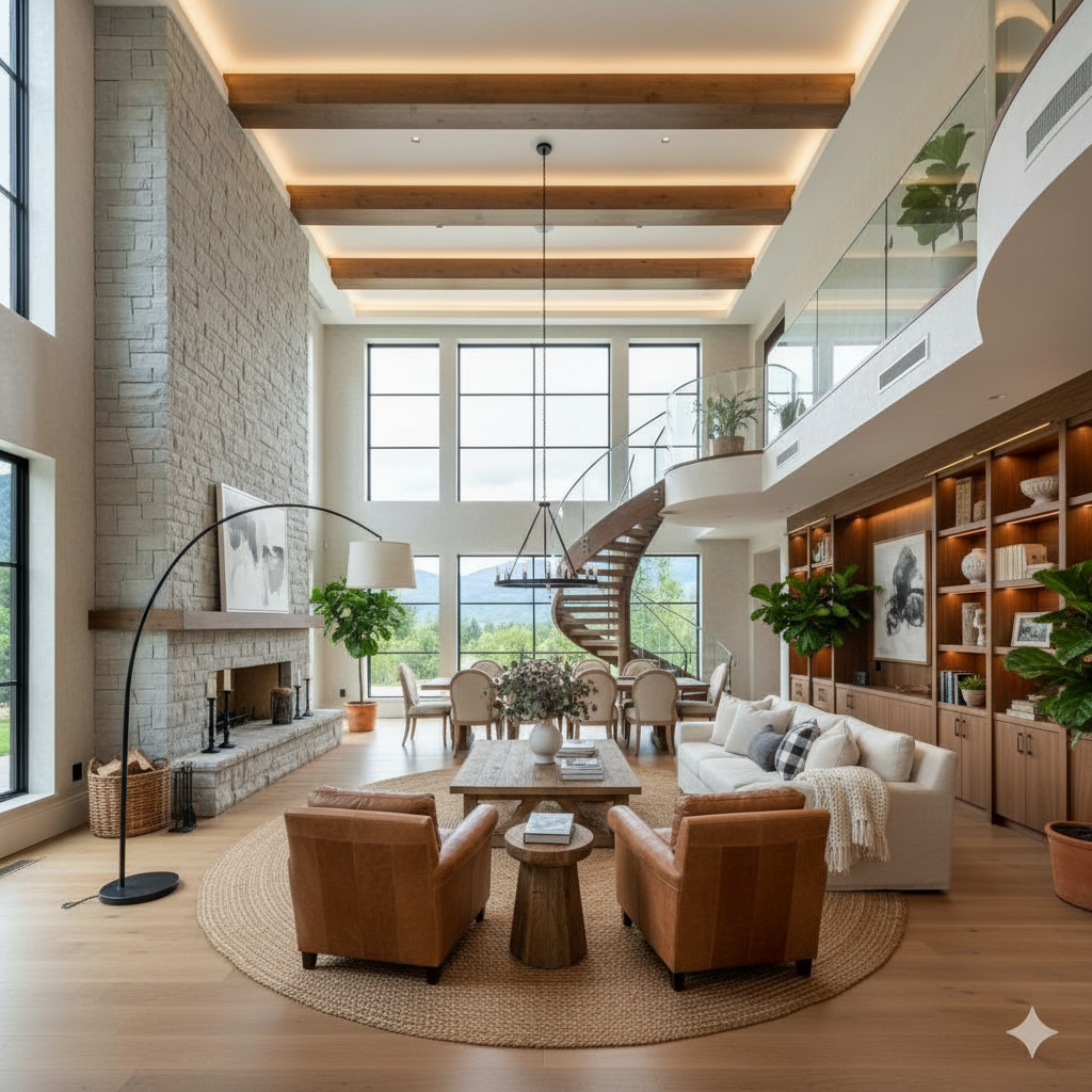 Modern Farmhouse staging theme example - professionally staged room with rustic charm meets contemporary