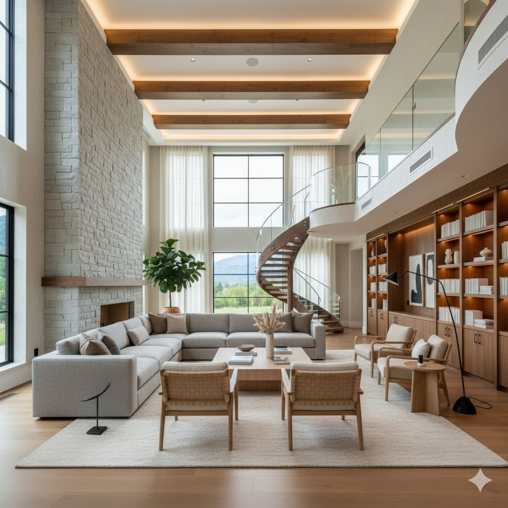 Muted Minimalist staging theme example - professionally staged room with clean lines and neutral colors